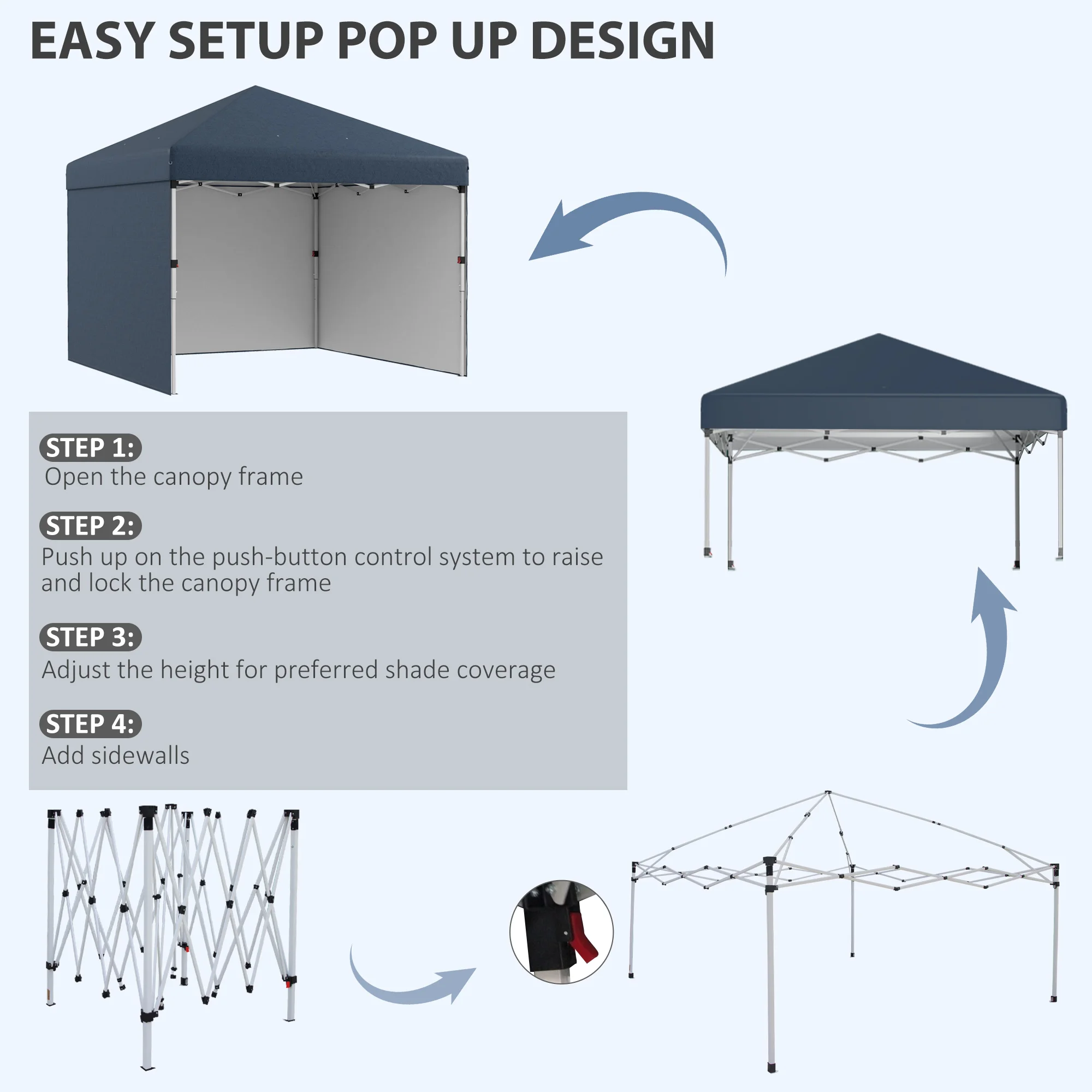 10 x 10 Pop-Up-Pavillon mit Seitenwänden, Gewichtstaschen & Tragetasche, höhe... – Bild 3