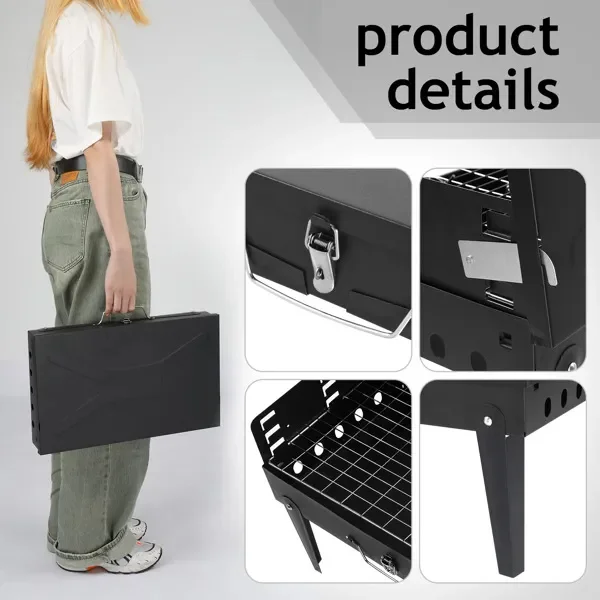 44x27x7cm Portable Square Charcoal Grill Black - Image 4