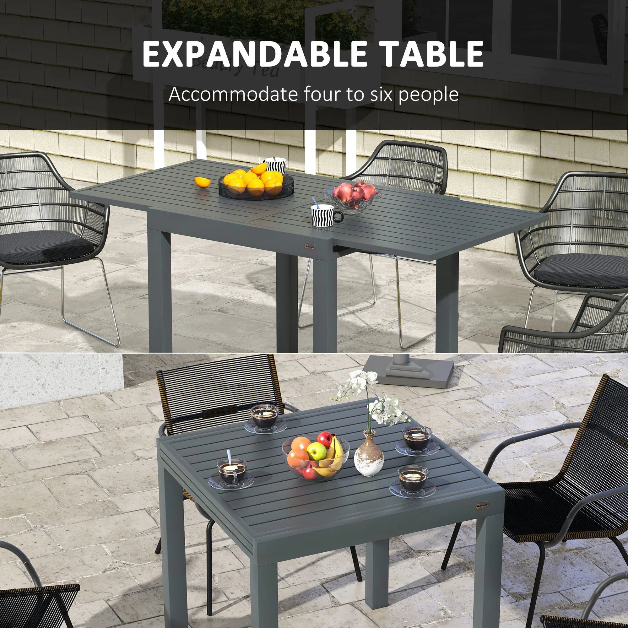 Ausziehbarer Terrassentisch, Aluminium, für 4-6 Personen, Grau – Bild 7