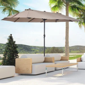 15ft Doppelseitiger Sonnenschirm, Kurbel, für Terrasse, Rasen, Garten & Pool,...