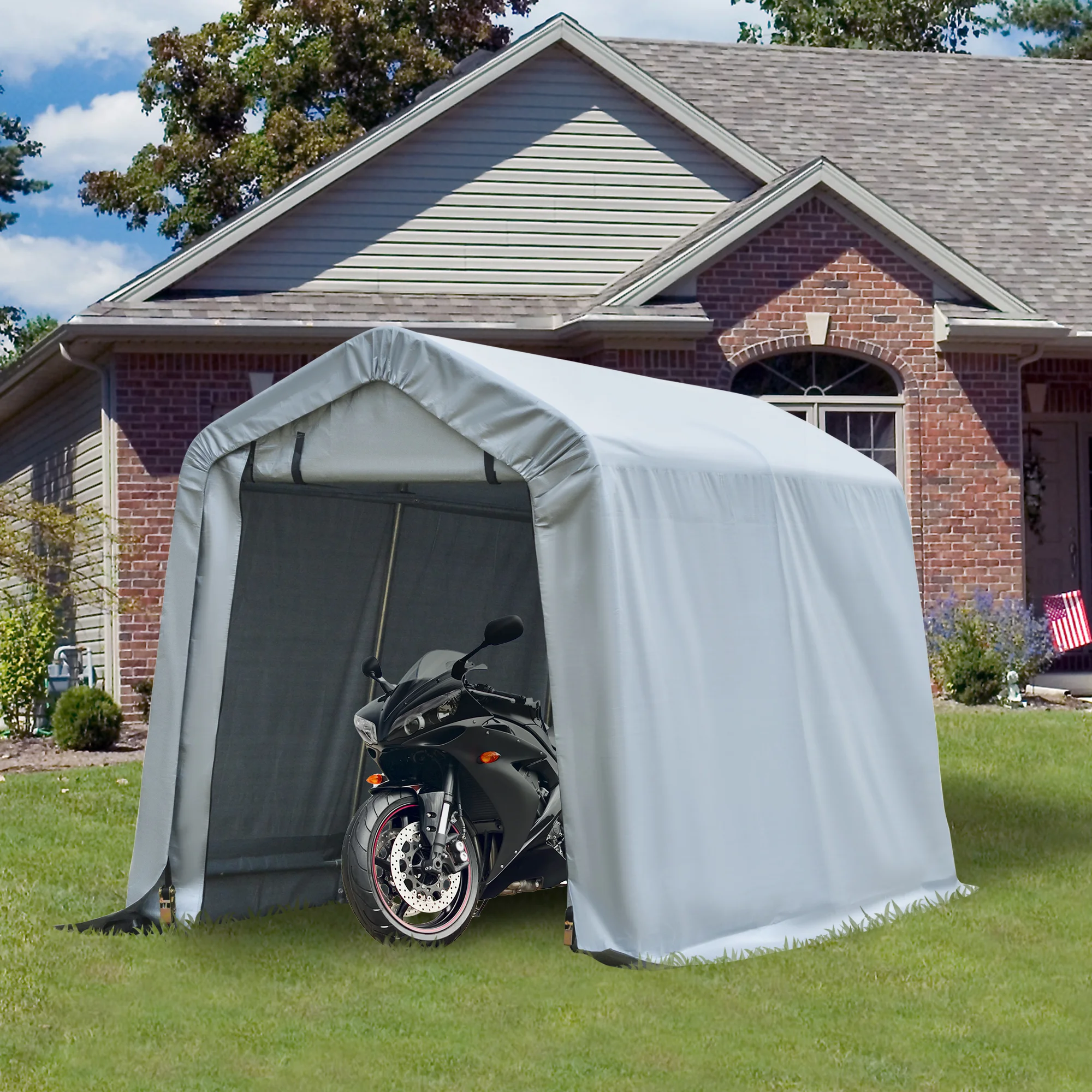 6 x 8 Carport Tragbare Garage, Schwerlast-Zelt, UV-beständige PE-Abdeckung, D... – Bild 6