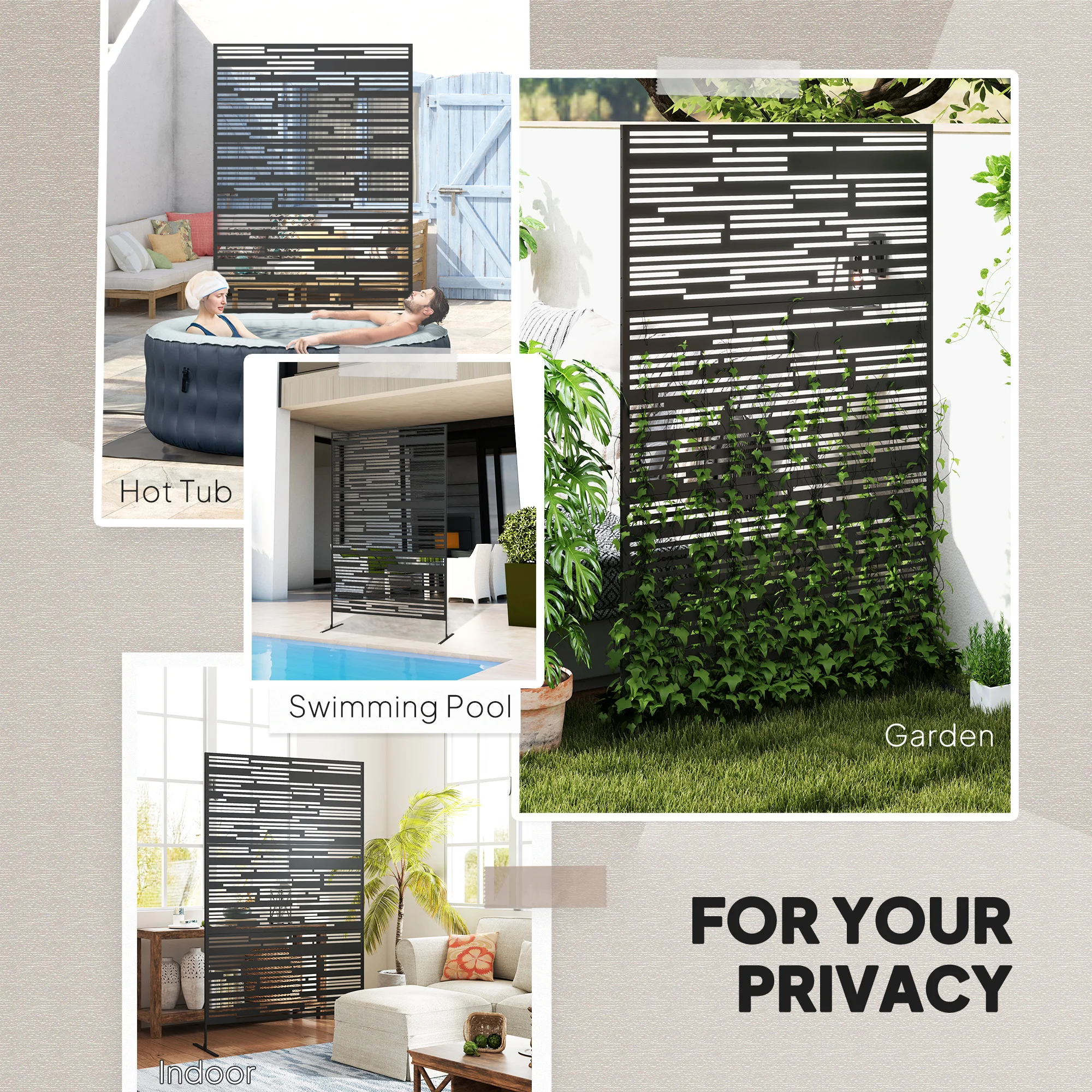 78" H x 48" B Metall Sichtschutz, freistehend, dekorativ, für Balkon, Schwarz – Bild 7
