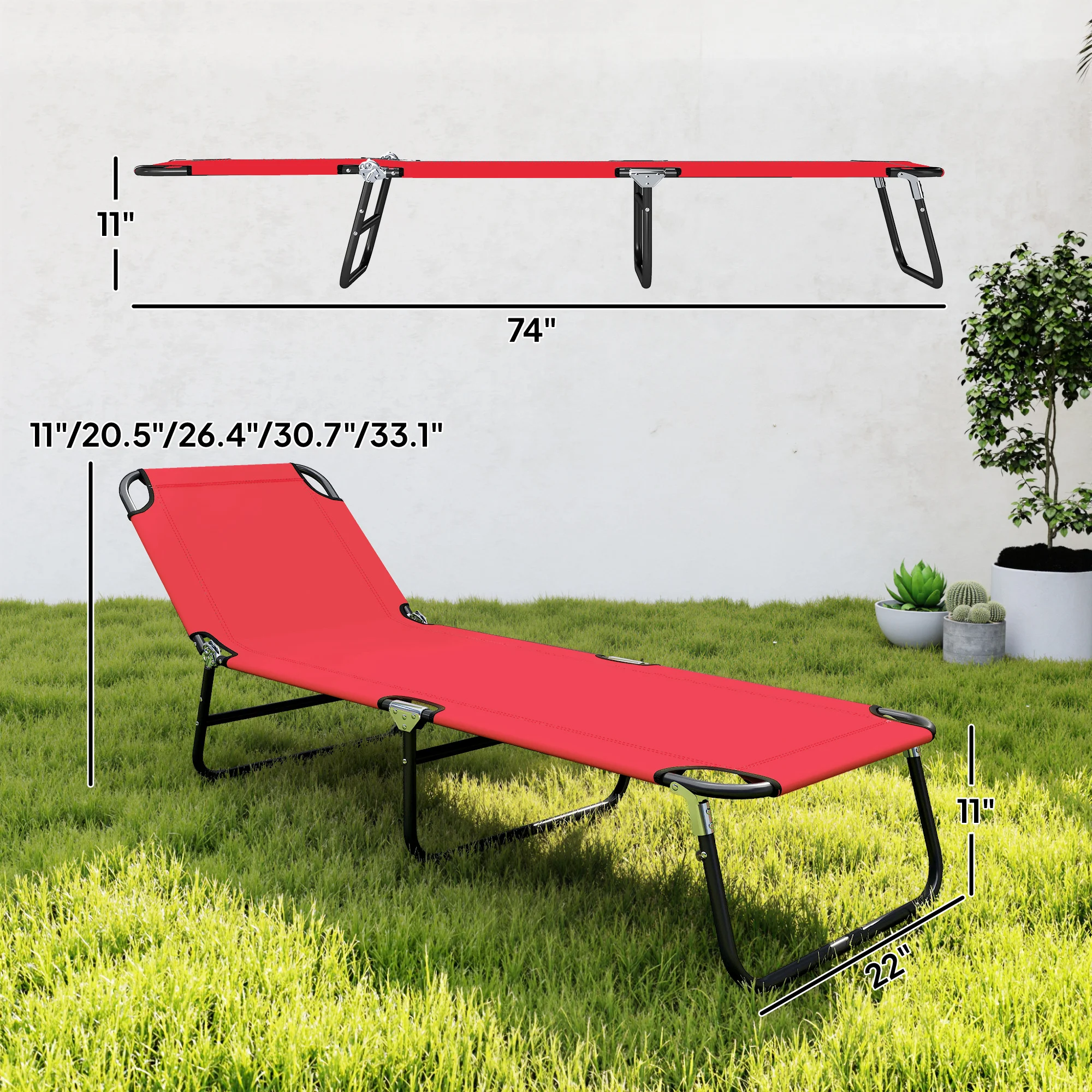 Klappbare Pool-Liegestühle, 5-stufig verstellbar, Stahlrahmen, Rot – Bild 2