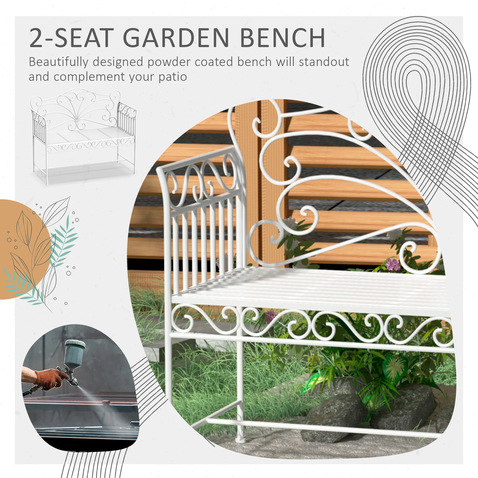 43" Gartenbank, Outdoor Terrassenbank mit Armlehnen, Metallbank für Hof, Pool... – Bild 7