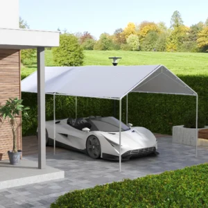 CampGlut Carport Dach Ersatzbezug weiß UV-beständig mit Kugelspannseilen.