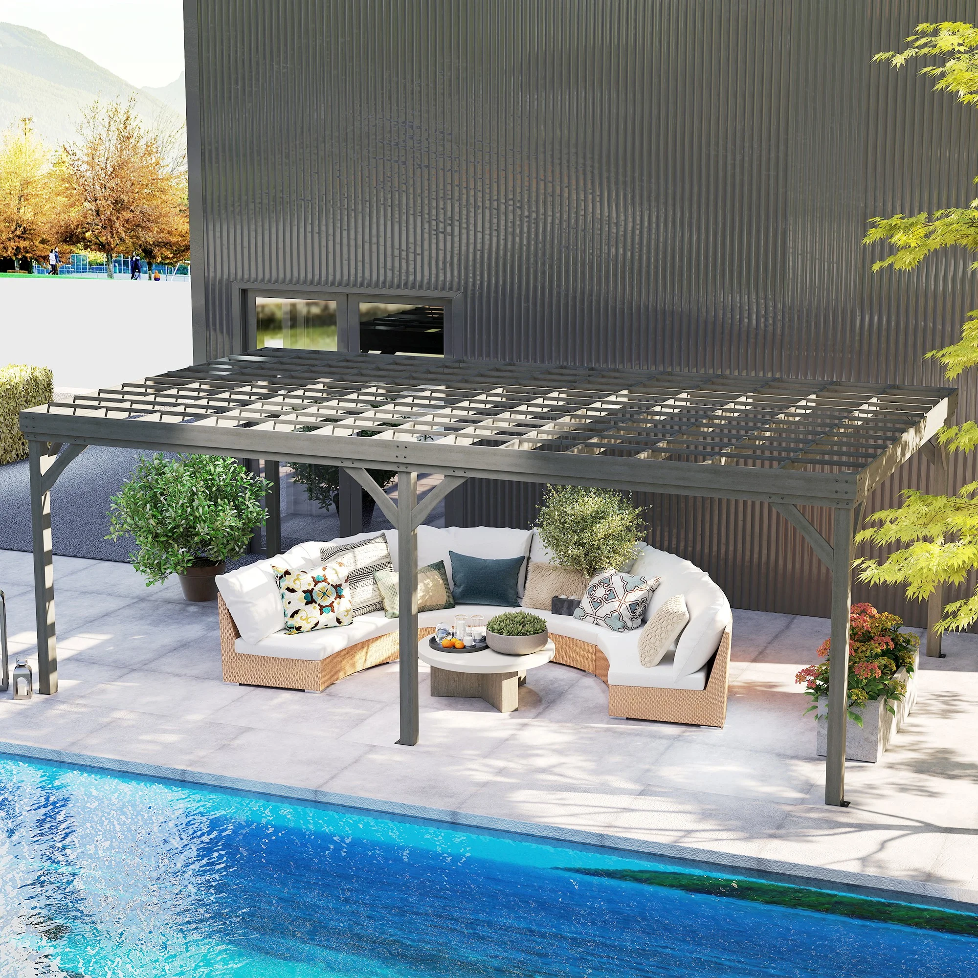 Pergola en bois extérieure 12 x 20, treillis pour vigne avec ancrages en béton pour jardin, terrasse... - Imagen 2