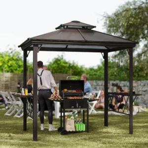 Außen-Grill-Pergola mit 6 Haken & Doppelentlüftungsdach, Kaffee