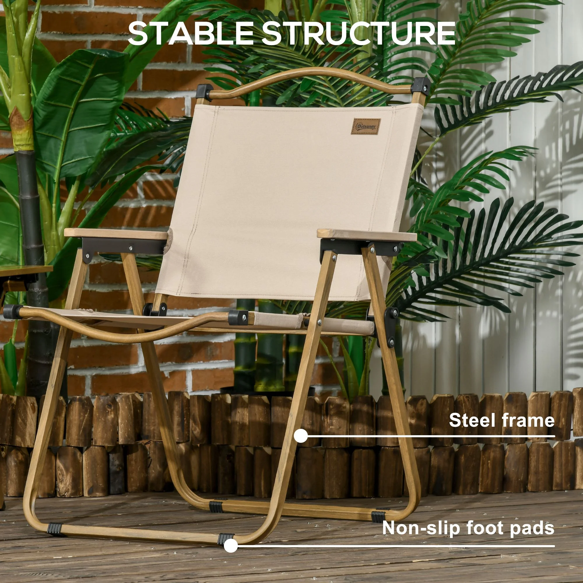 Set of 2 Folding Camping Chairs, Portable, Khaki, for Festivals, Fishing, Picnic – Image 8