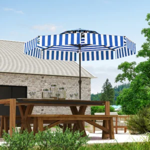 8,6FT Terrassenschirm, UPF 30+, 2-stufig belüftet, Kurbel, neigbar, marineblau