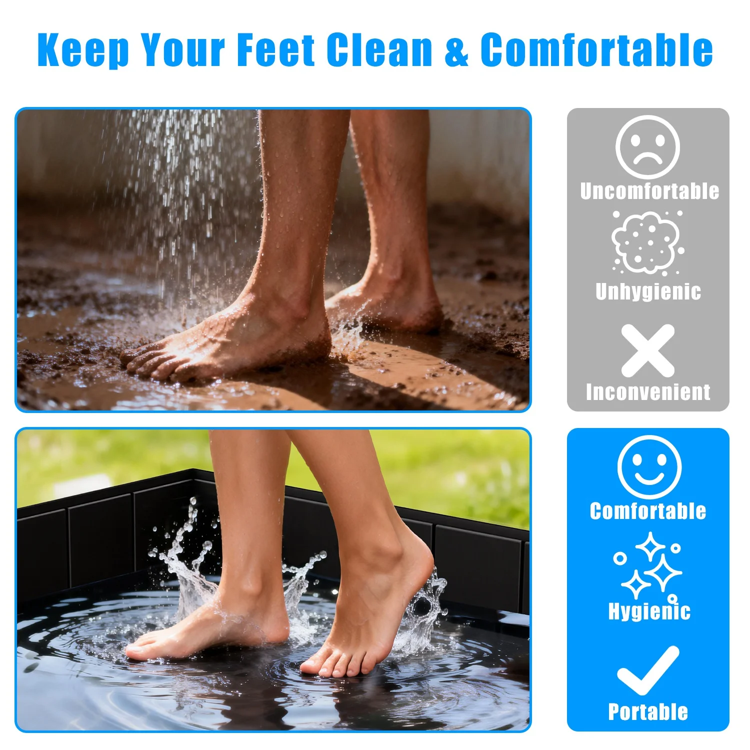 Bac de douche pliable 41x41x5,5 cm pour camping avec tuyau d'évacuation – Image 8