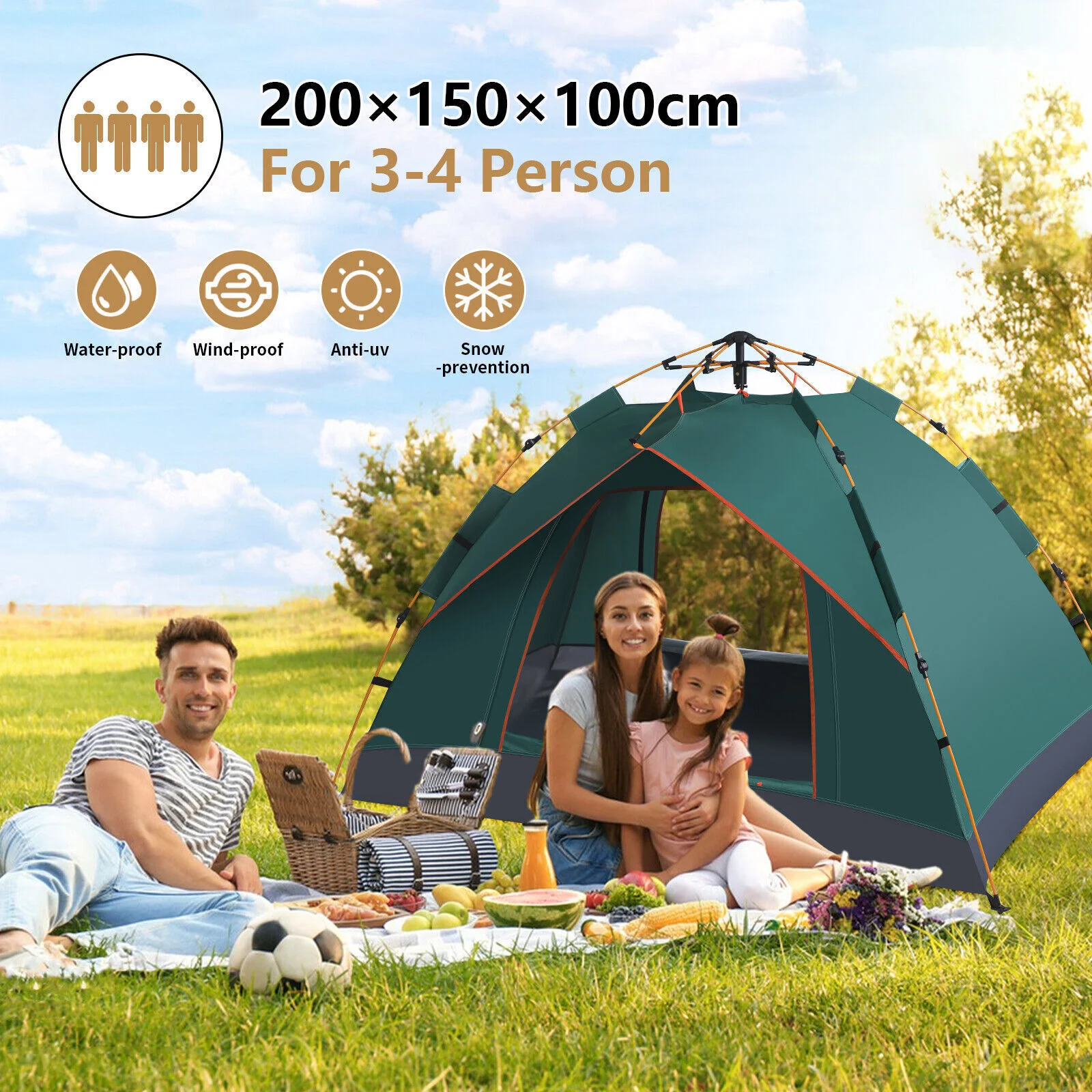 CampGlut Zelt-Frontansicht, stabil, für Outdoor-Nutzung.