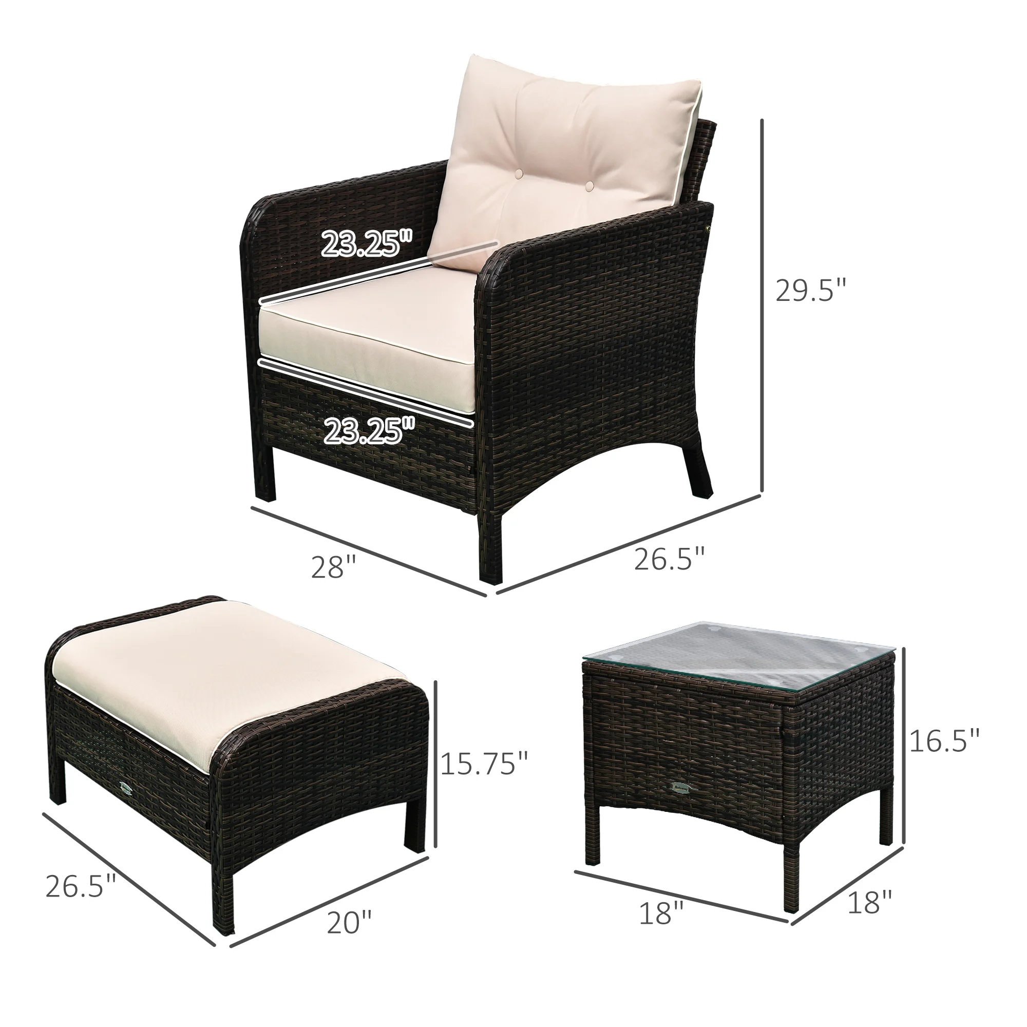 5-teiliges Rattan-Sitzgruppe-Set mit 2 Polstersesseln, 2 Hockern und Couchtis... – Bild 6