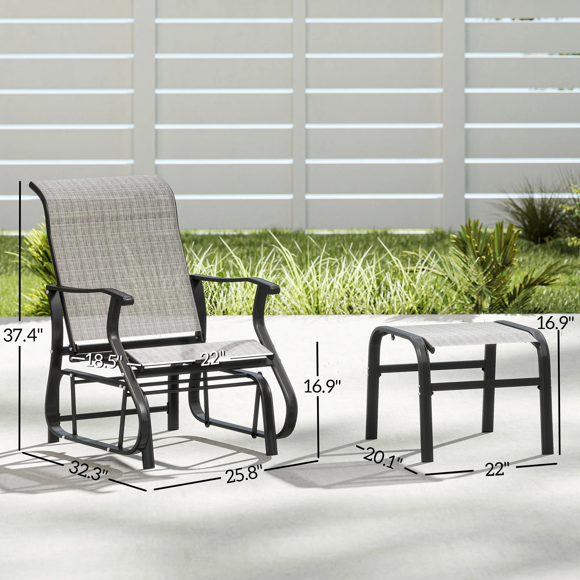 Outdoor-Gleiter mit Hocker, Terrassen-Gleiter-Set mit hoher Rückenlehne, brei... – Bild 5