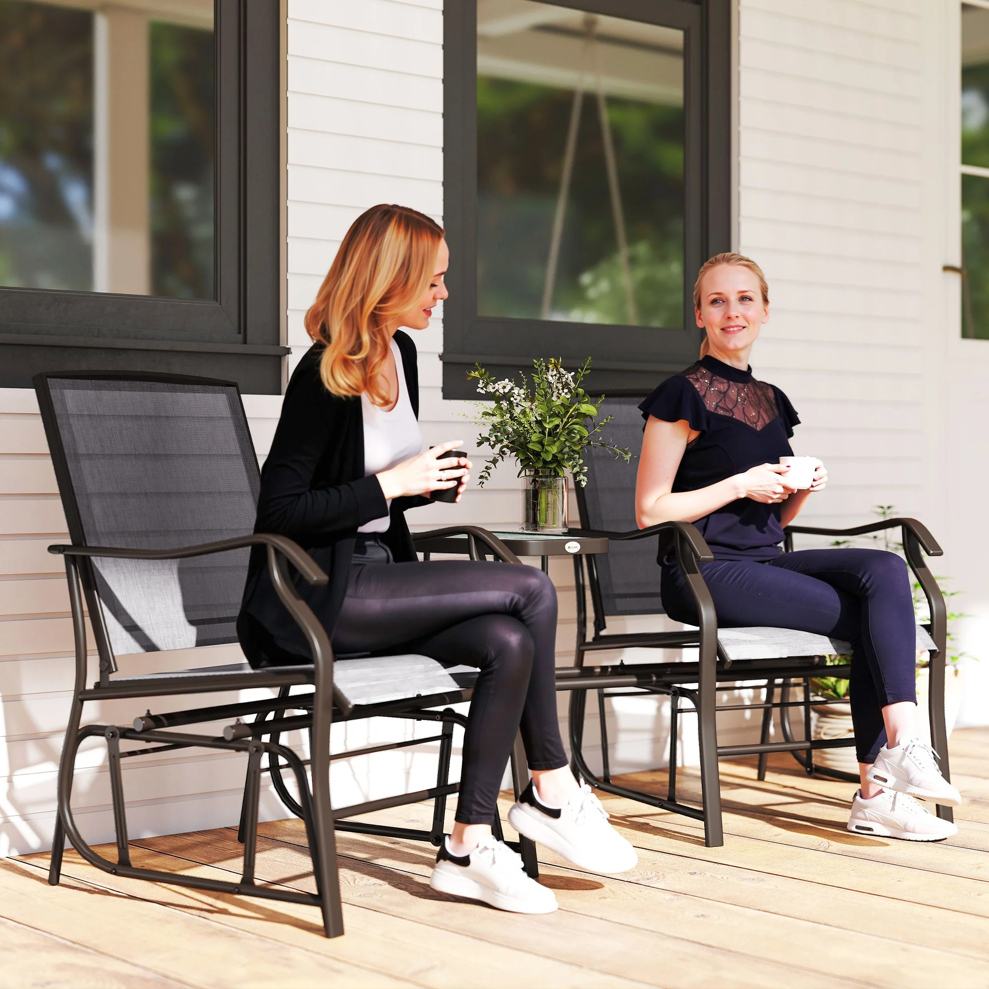 Garden Rocking Chair Set with Coffee Table, 2-Seater, Gray - Image 3