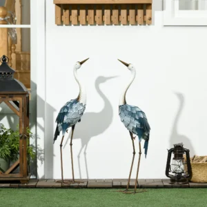 Kranich-Gartenstatuen, 72 & 74 cm, 2er-Set Metall-Vogel-Skulptur, blau