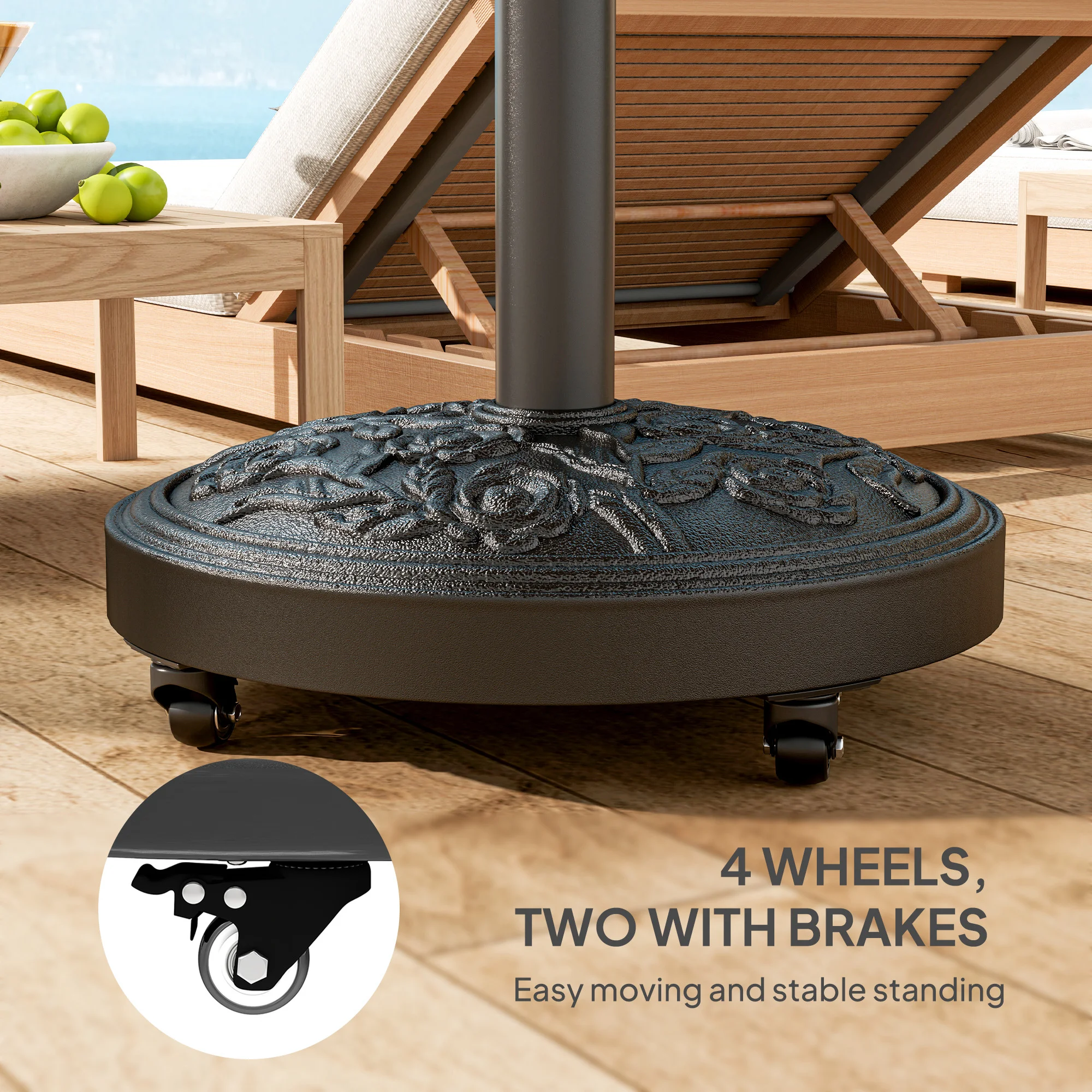 Runder Terrassenschirmständer, 21 kg Harz mit Rollen, für 3,3/3,8/4,8 cm Stan... – Bild 4