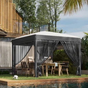 10x10 Pop-Up-Pavillon mit Netz, Sonnenschutz, höhenverstellbar, mit Rolltasch...