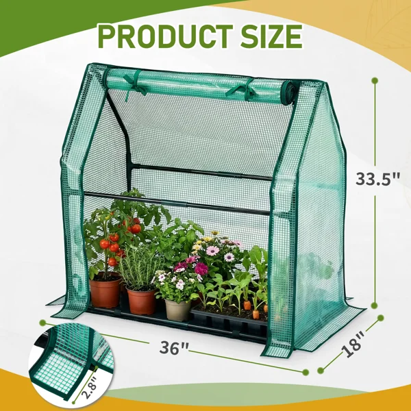 Mini-Gewächshaus mit PE-Abdeckung, 36x18x33 Zoll, grün – Bild 2