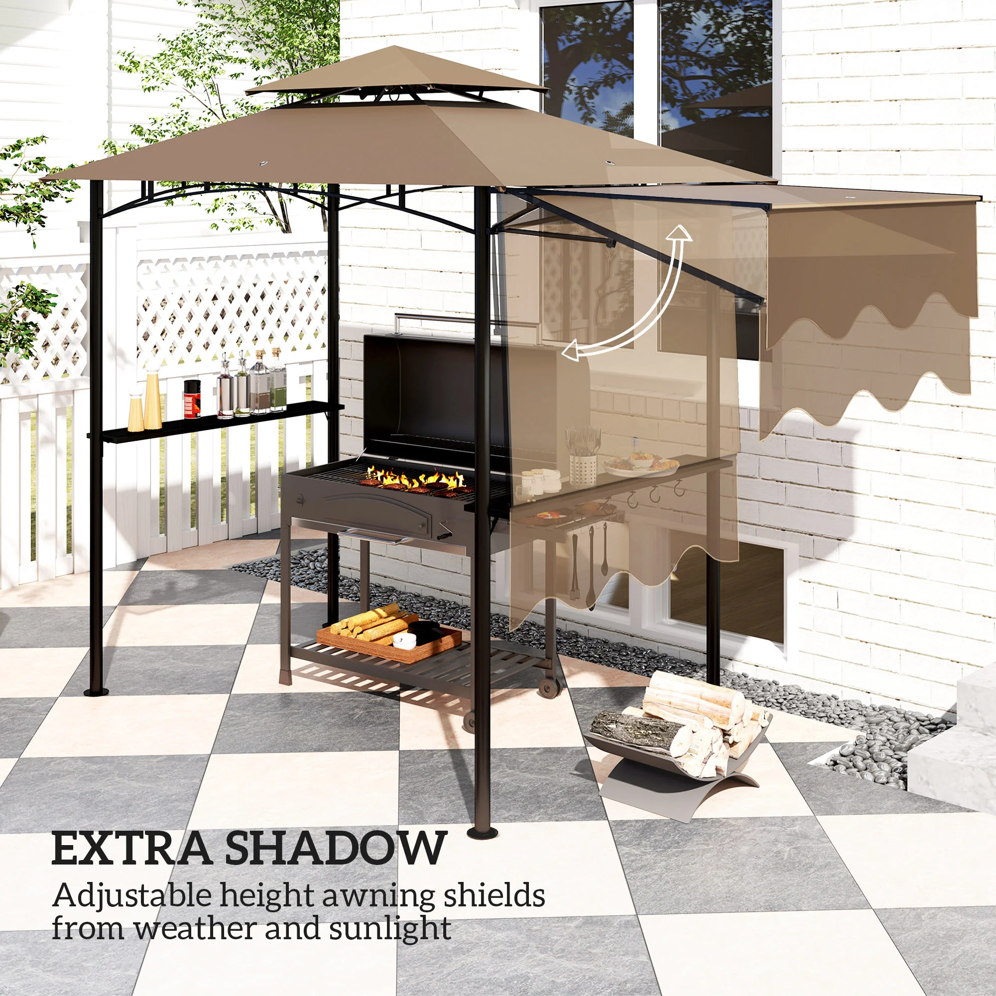 CampGlut 8x5 Pavillon, BBQ-Schutzdach, Seitenmarkise, Outdoor, Ablagen.