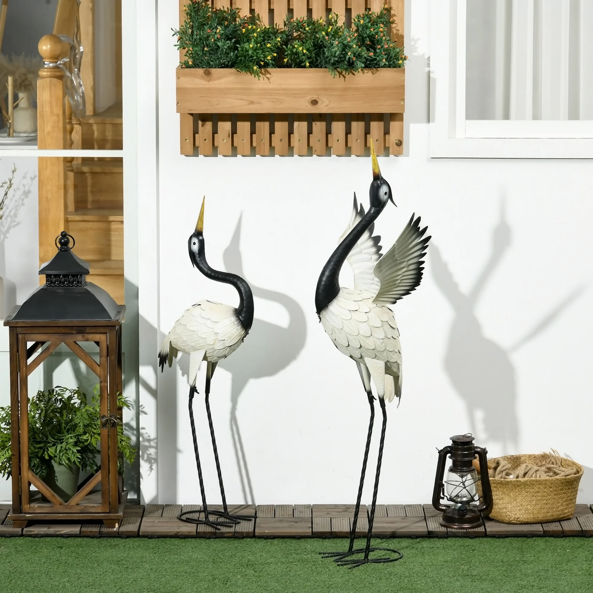 2er-Set Gartenfiguren Reiher, 35,5" & 40,5", Weiß/Schwarz – Bild 8