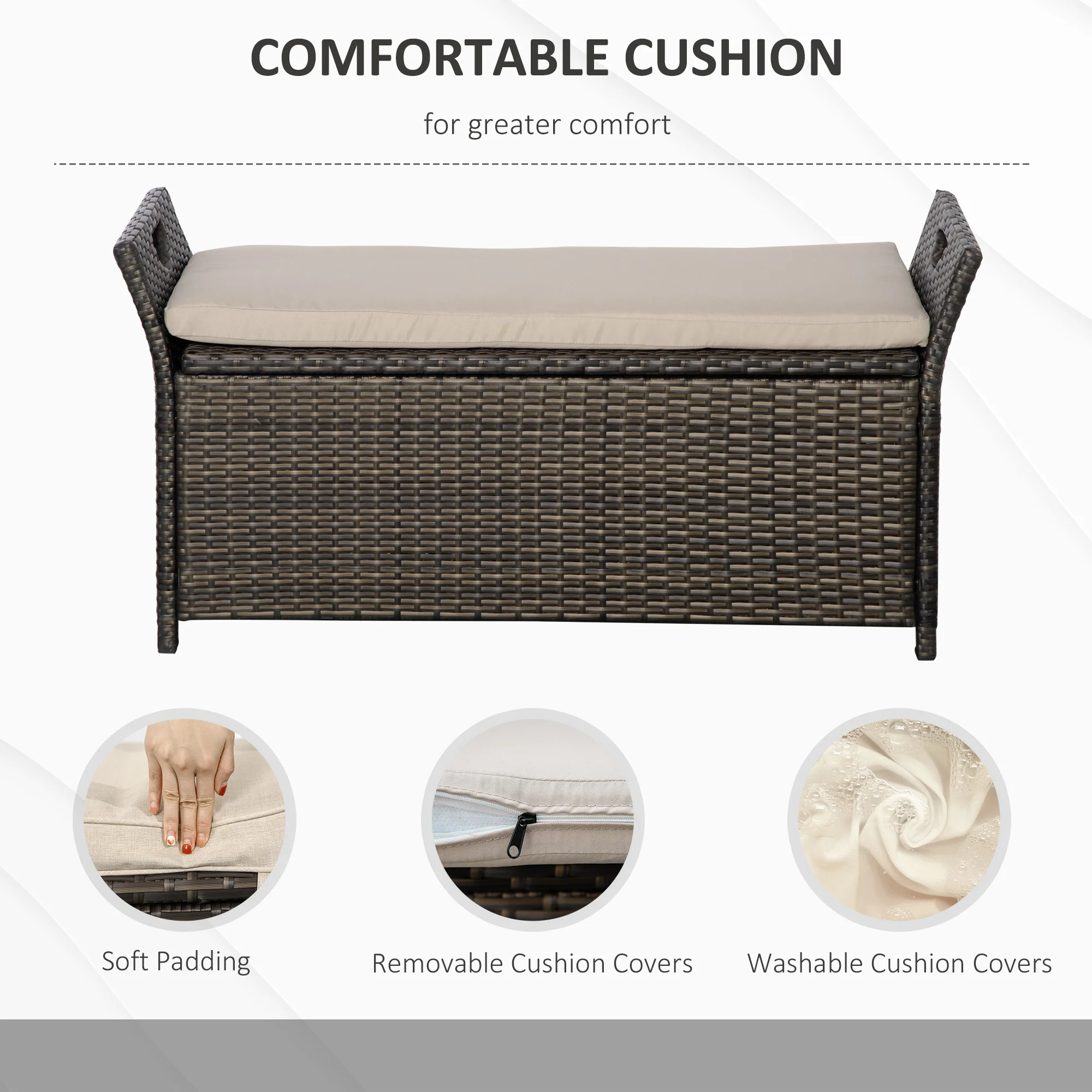 CampGlut Outdoor-Bank mit Stauraum aus Rattan.