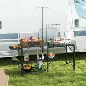 CampGlut Klappbare Campingküche mit verstellbarem Lampenständer für Outdoor-Kochen.