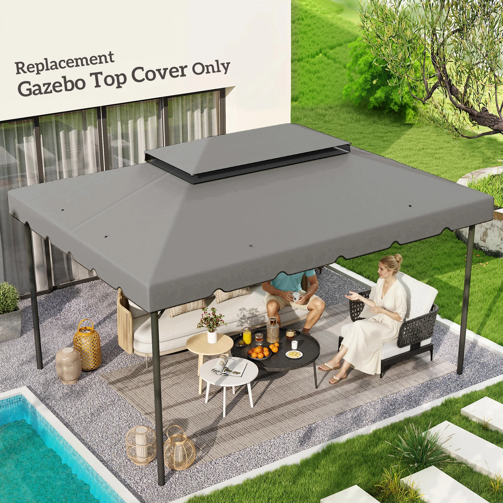 Modell 84C-101 oder 84C-144 13 x 10 Pavillon-Ersatzdach, Doppelbelüftung, Grau – Bild 2