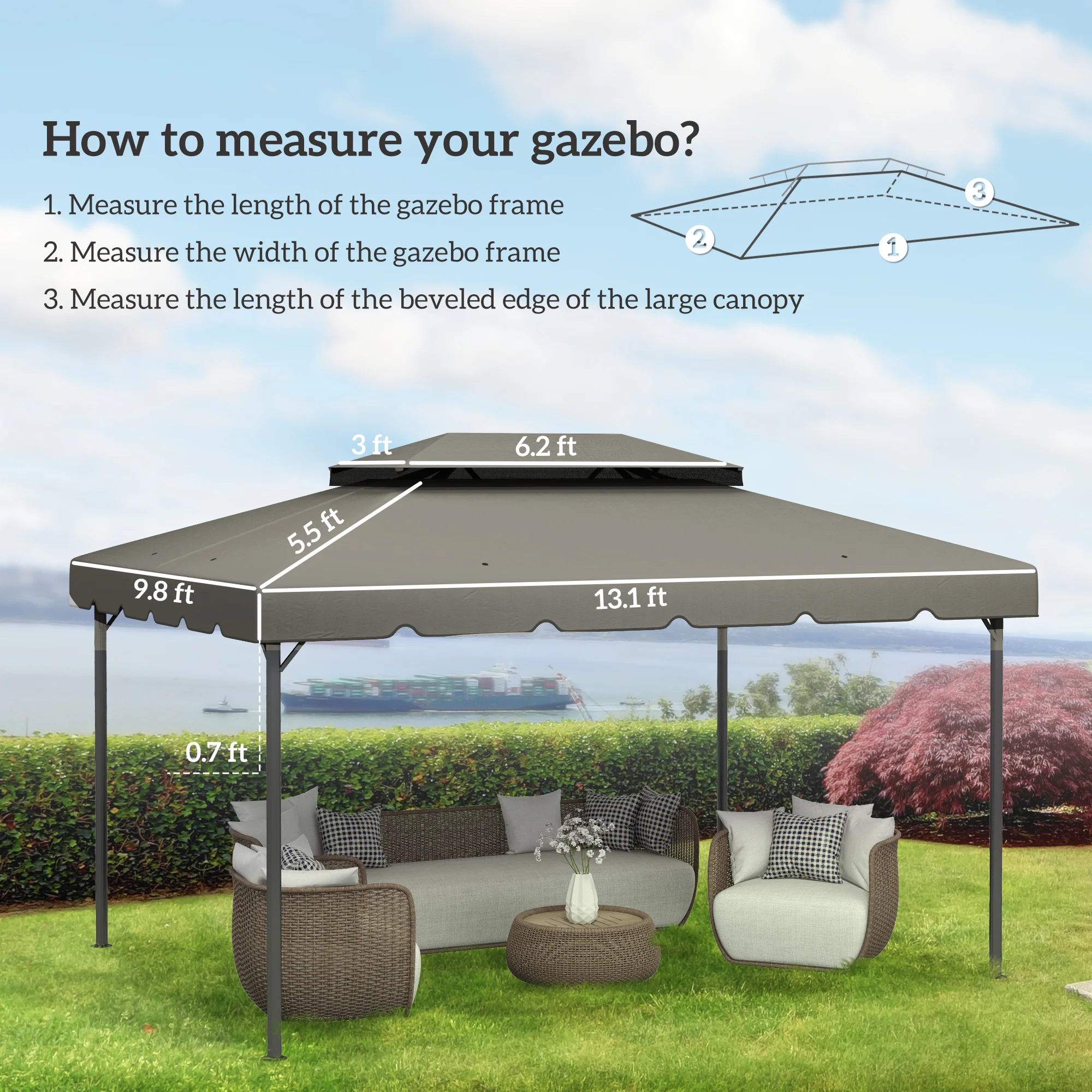 Modell 84C-101 oder 84C-144 13 x 10 Pavillon-Ersatzdach, Doppelbelüftung, Grau – Bild 5