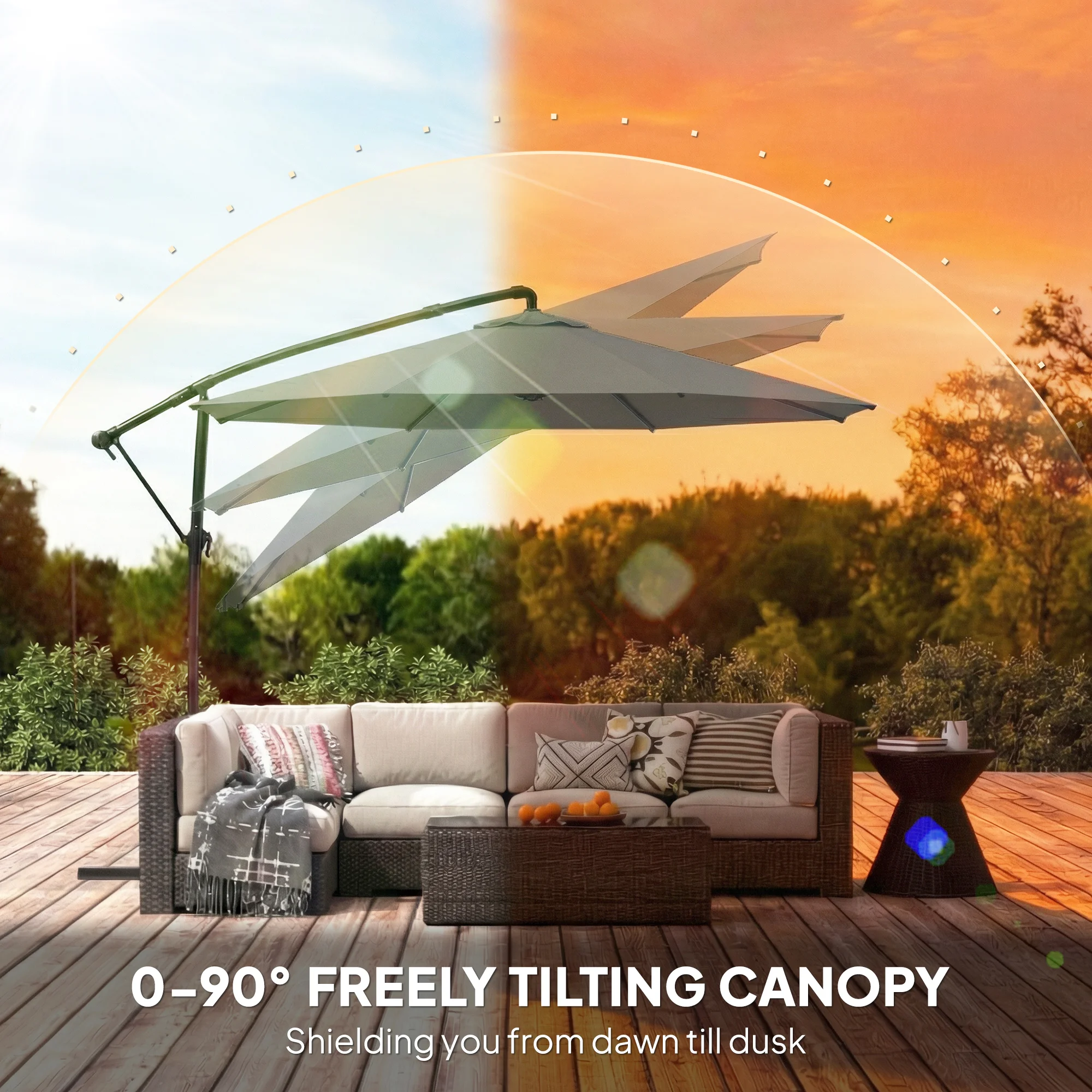 Sombrilla offset para terraza de 10 pies con funda, sombrilla colgante giratoria 360°, manivela,... - Image 3