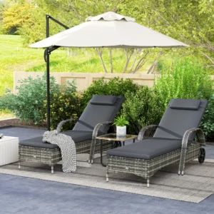 2 Relax-Liegestühle, rollbare Outdoor-Stühle mit Polster, Kissen, Kopfstütze,...