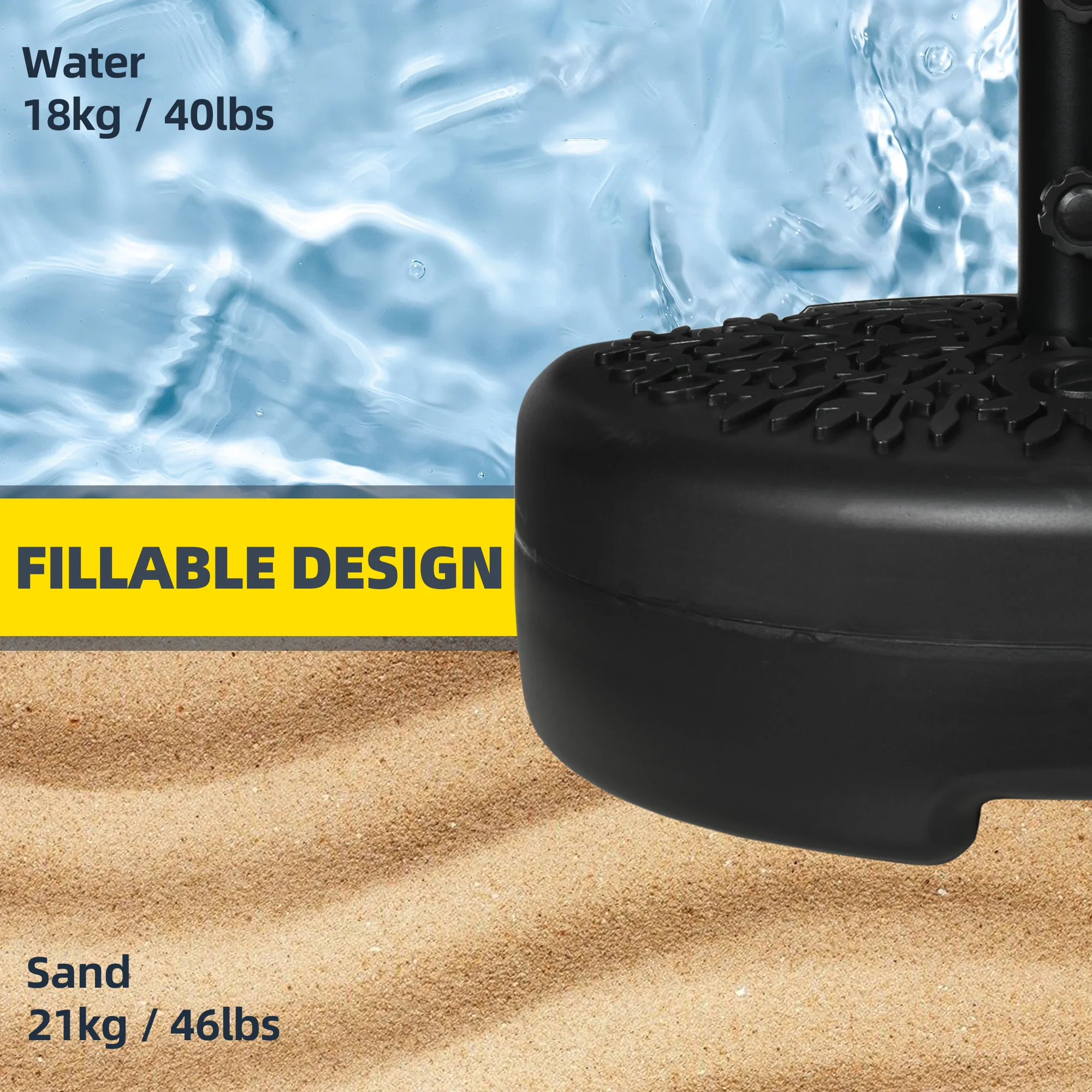 Halbrunder Schirmständer, sand- oder wasserbefüllbar, für Terrasse, Garten, 4... – Bild 3