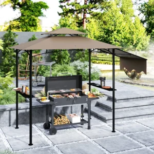 CampGlut 8x5 Outdoor Grillpavillon, BBQ-Schutzdach mit Seitenmarkise, Ablagen.