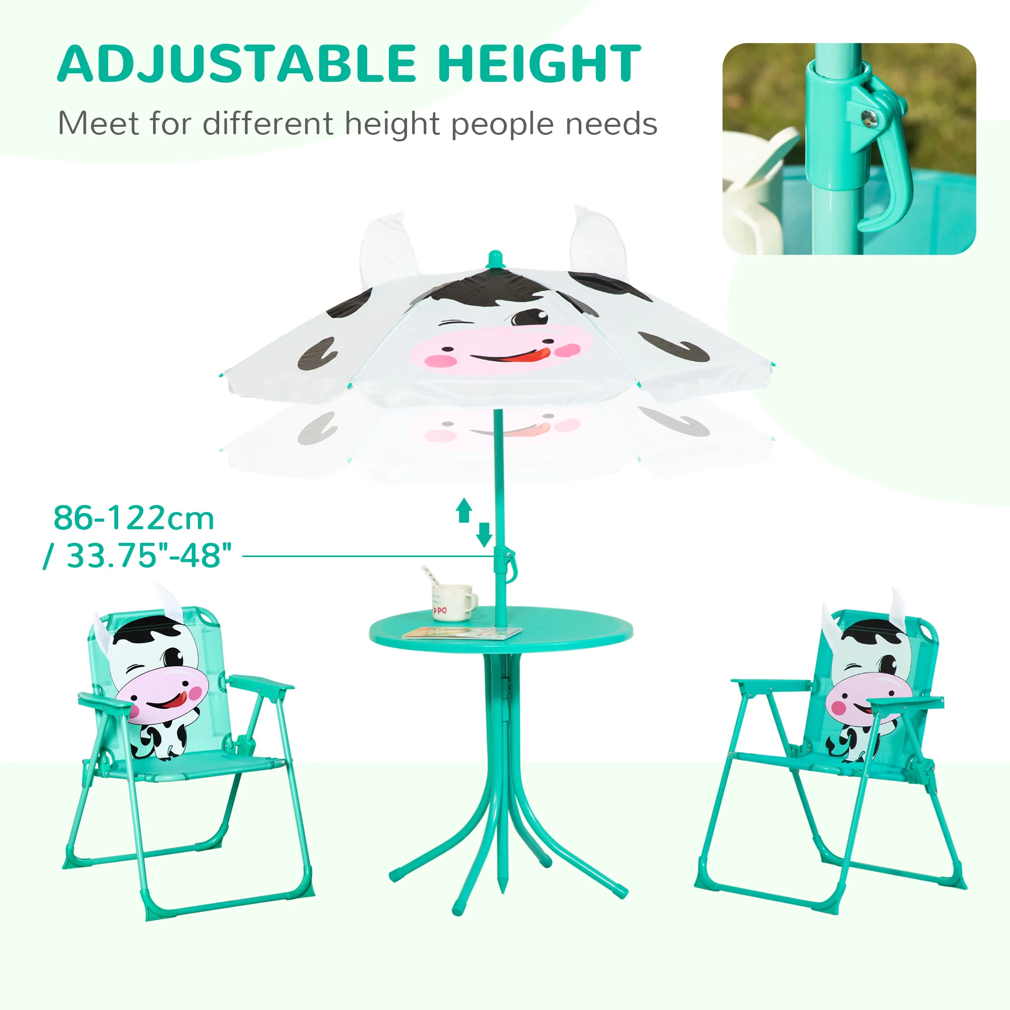 Kinder-Tisch-Stuhl-Set, klappbare Gartenmöbel, Picknicktisch mit höhenverstel... – Bild 6