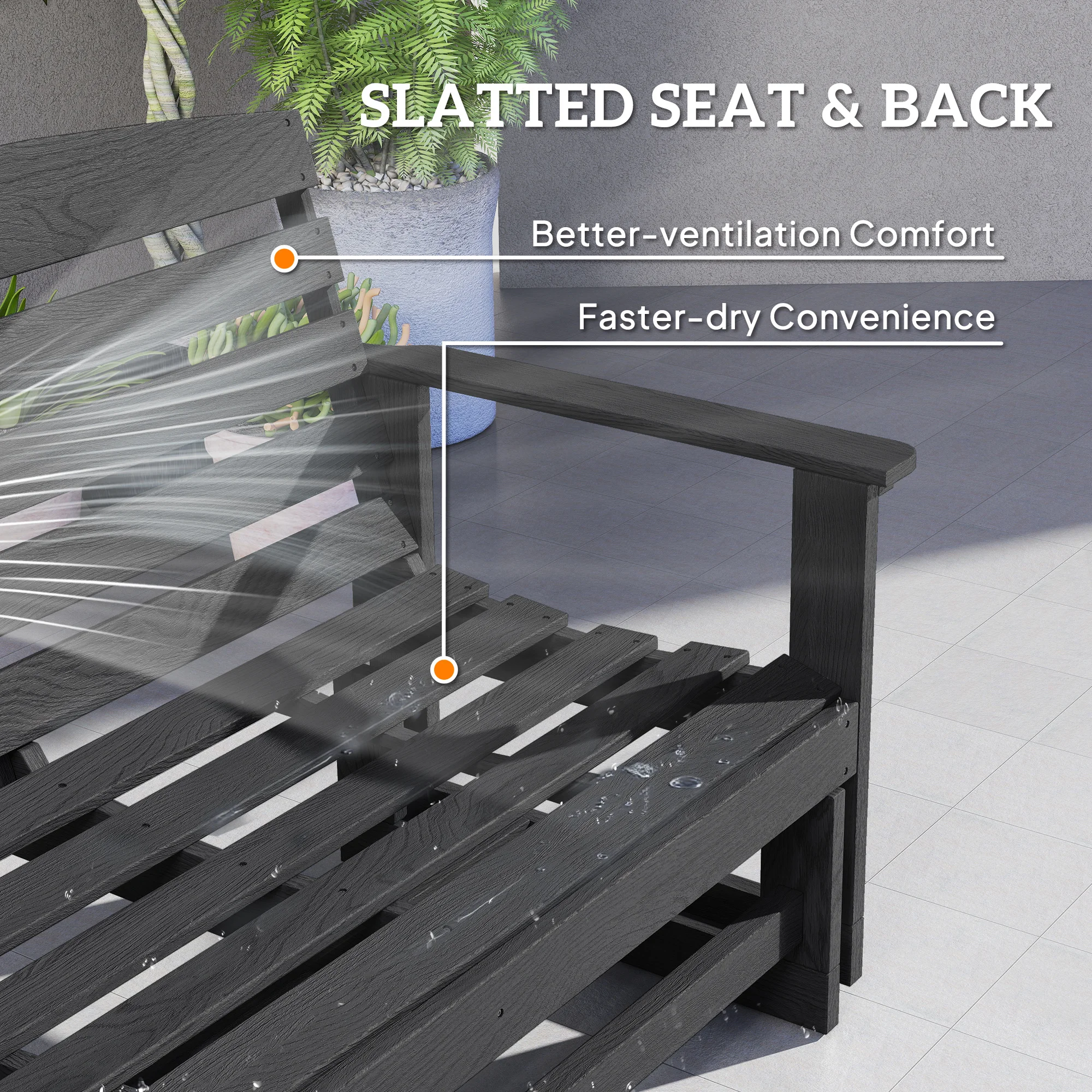 CampGlut HDPE-Schaukelbank mit Lamellen-Design.