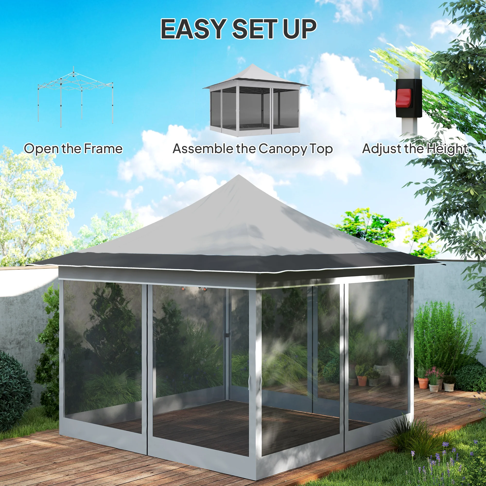 12 x 12 ft. Pavillon mit Moskitonetz, UPF50+, Tragetasche, hellgrau – Bild 4