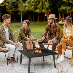 34" Feuerstelle mit Grill, Metall, Holzfeuer, Funkenfang, Schürhaken, Abdecku...