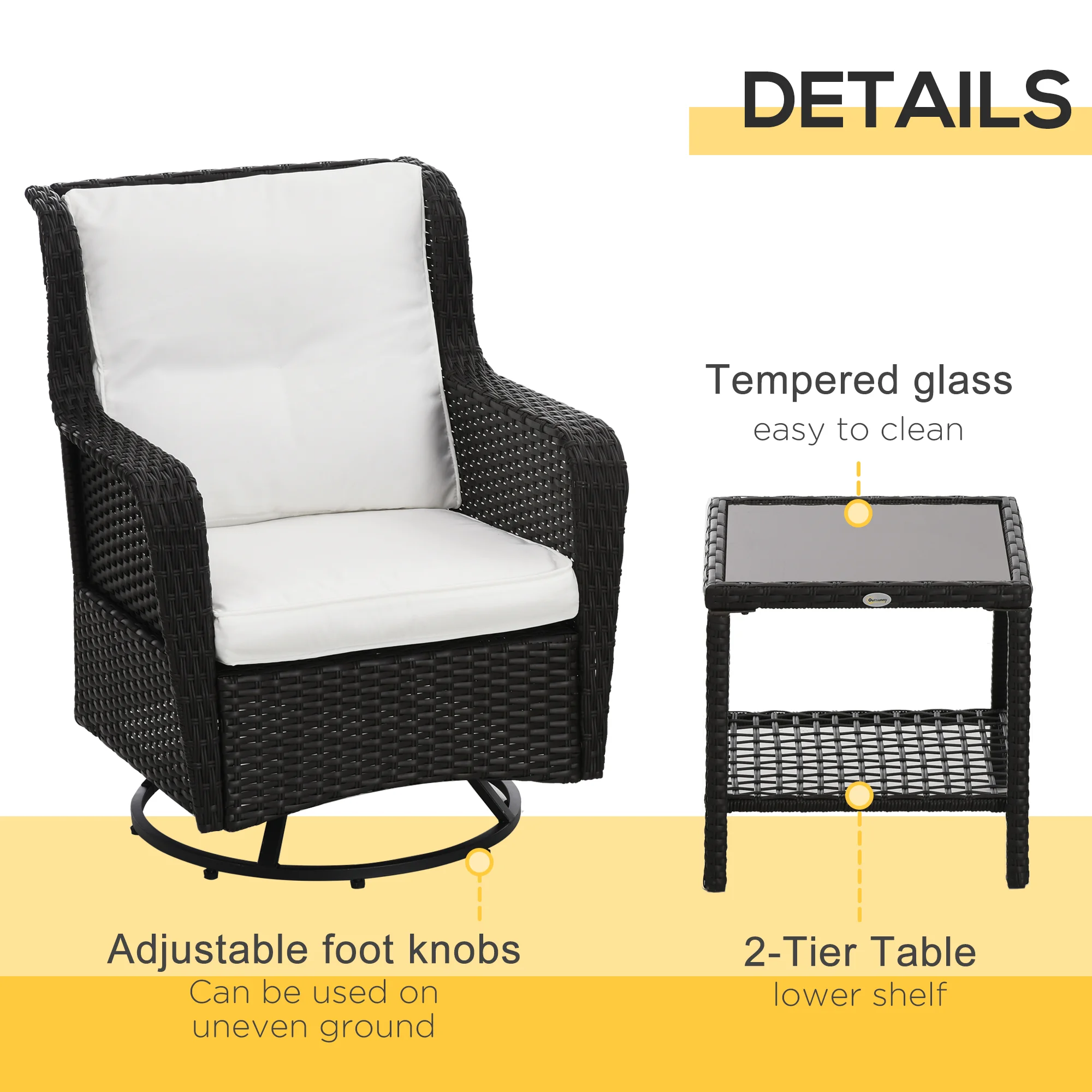 Terrassen-Bistro-Set mit 360°-Dreh- und Schaukelfunktion, 28,25"x30,75"x36,25... – Bild 2