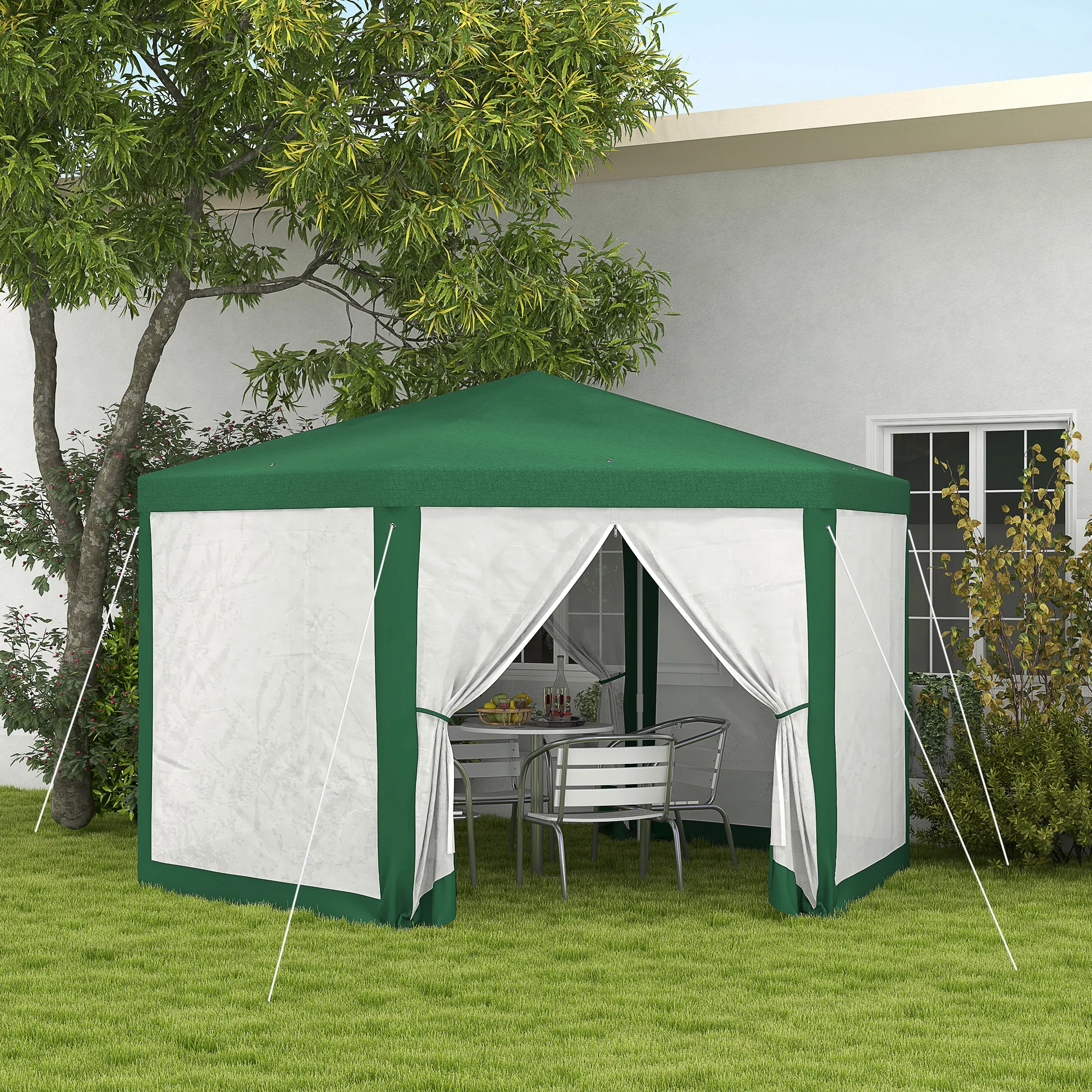13 x 11 Outdoor Partyzelt, sechseckiges Sonnenschutzdach mit Schutzseitenwänd...