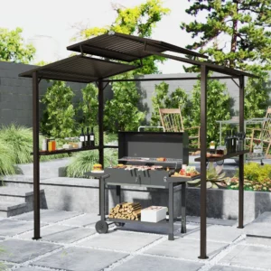 8 x 5ft Hardtop Grill-Pavillon mit Doppel-Metalldach, 2 Seitenablagen und 4 G...