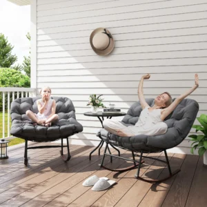 Garten-Set aus 2 überdimensionierten Schaukel-Papasan-Stühlen mit Polstern, 1...