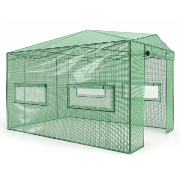 8 x 12 ft Plastic Spray Iron Pipe PE Net Folding Greenhouse Green – Image 4