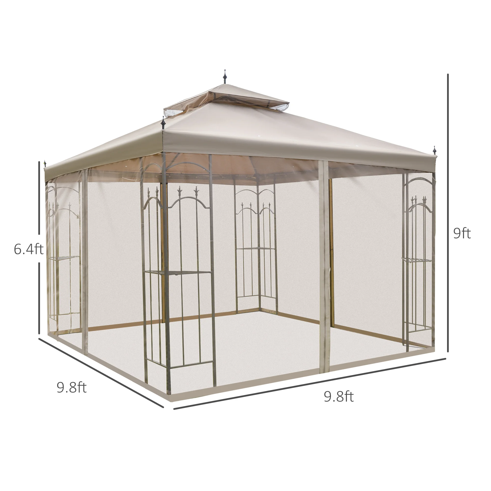 Gazebo de patio 10 x 10 con estanterías de esquina - Image 2