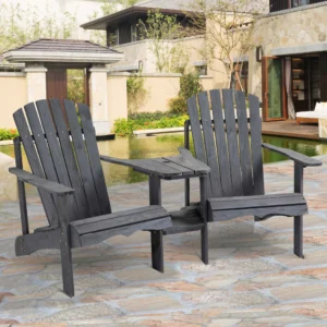 Outdoor Holz Adirondack Liegebank mit Ecktisch & Sonnenschirmloch