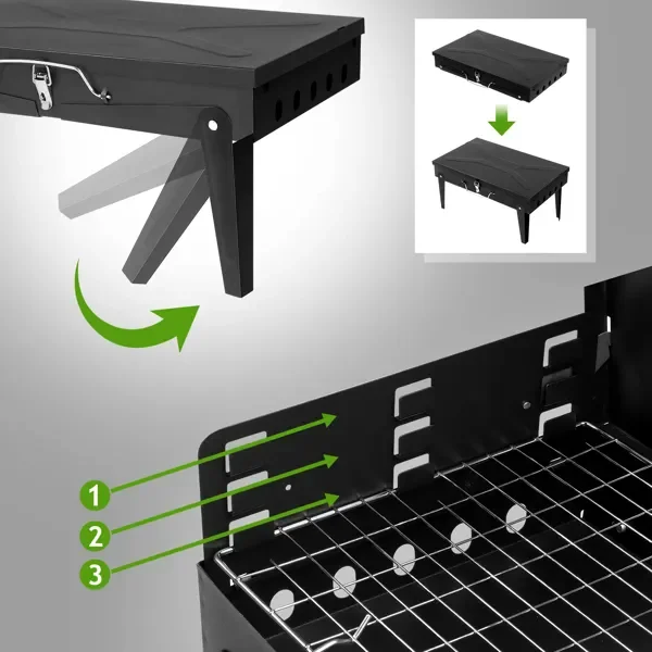 44x27x7cm Portable Square Charcoal Grill Black - Image 3