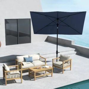 6,5 x 10 Rechteck-Marktschirm, Terrassenschirm mit Kurbel und Kippfunktion, Blau