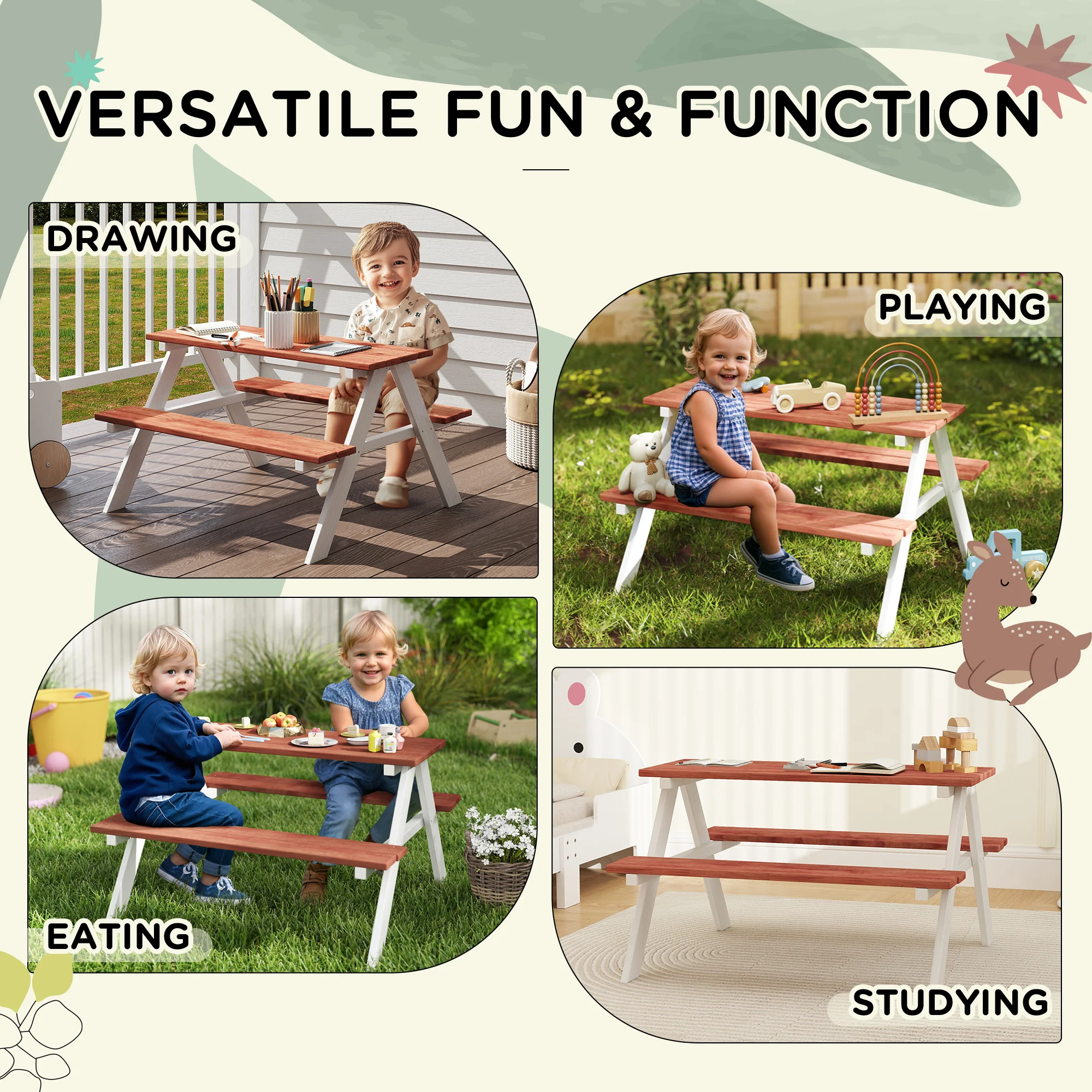 Kinder Picknick Tisch Set, Holz Tisch & Bank Set, Gartenspielzeug für 3-8 Jah... – Bild 6