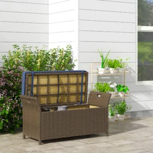 Outdoor Polyrattan-Sitzbank, 2-in-1 Terrassenmöbel, 110L Stauraum mit Kissen,...