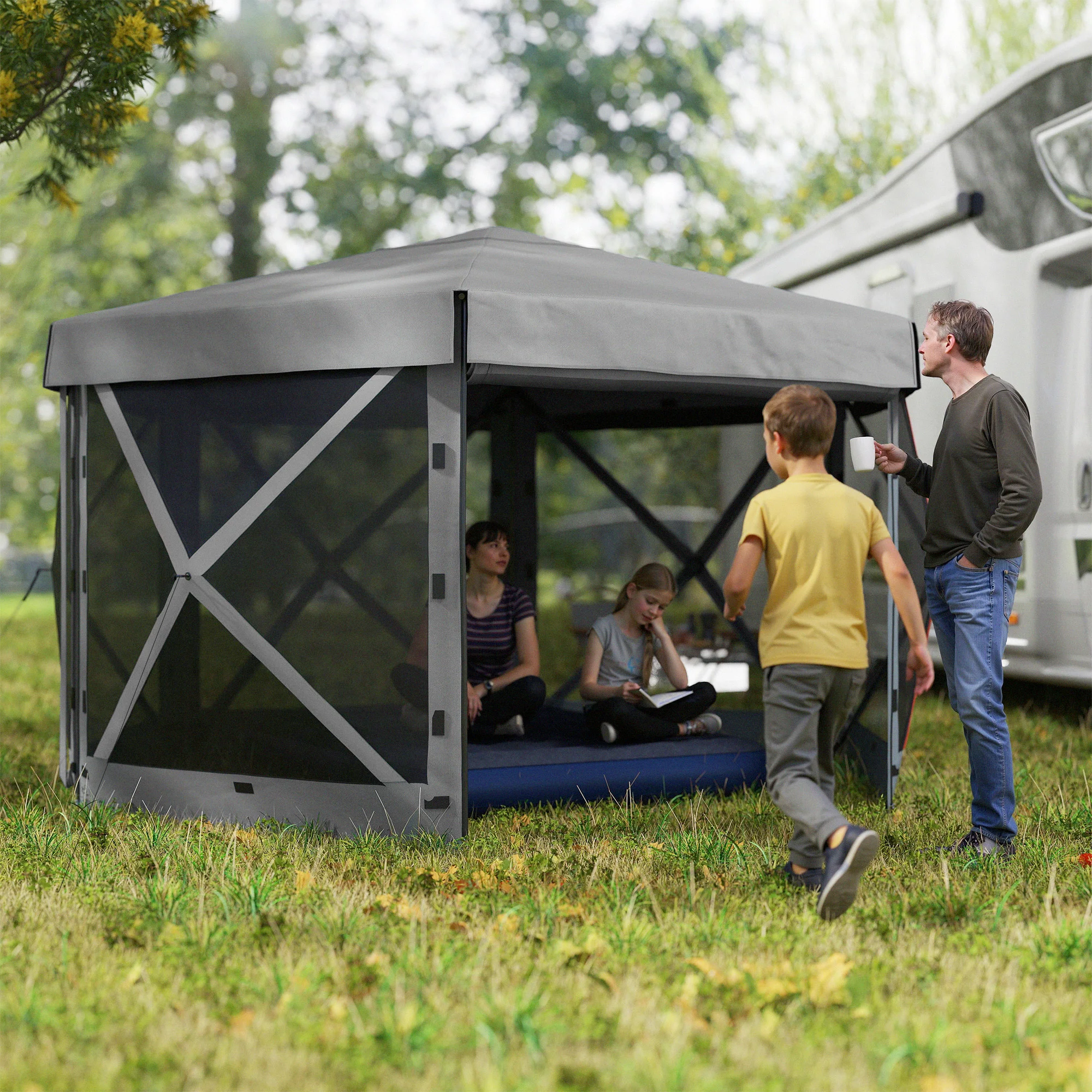 12 x 12 Sechseck-Pavillon mit 5 Seitenwänden, Outdoor-Schutzdach mit Tragetas...