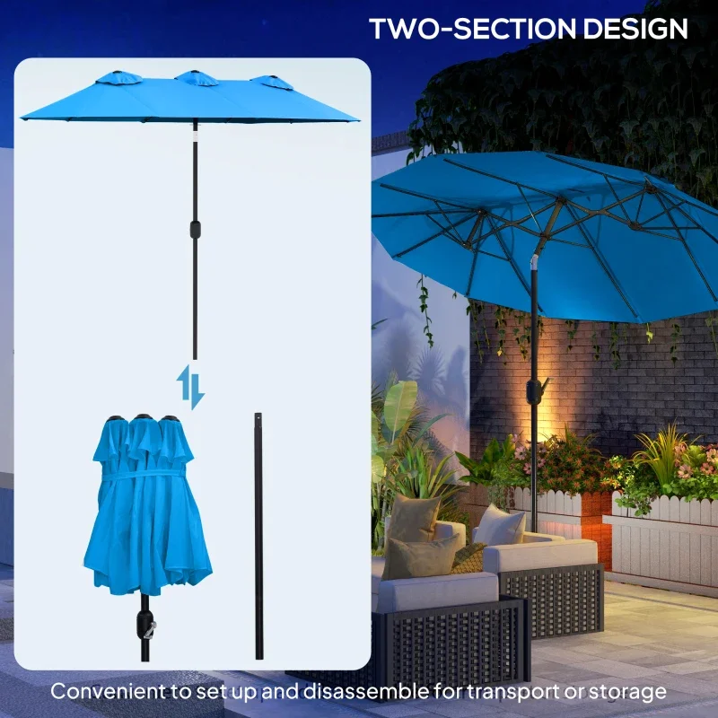 Double-Sided Patio Umbrella, 2.9 m, with Tilt Function and Crank, 3 Vents - Image 6
