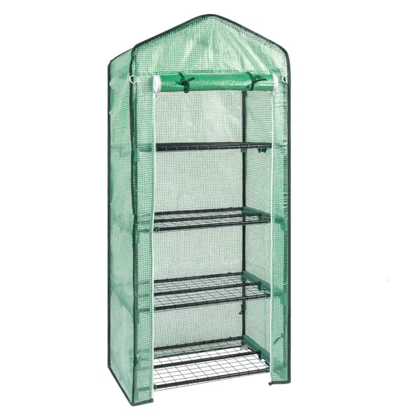 69x49x160cm Black Iron Pipe Pointed Mini Clothes Rack, 4 Grid Shelves, with R... – Image 3